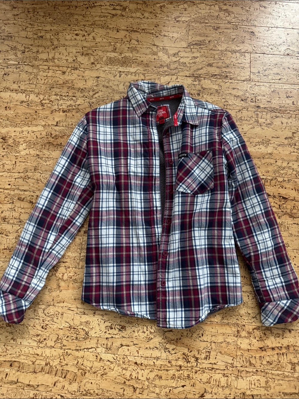 Jetty Red, Navy & White Plaid Fleece Lined Button-Down Shirt